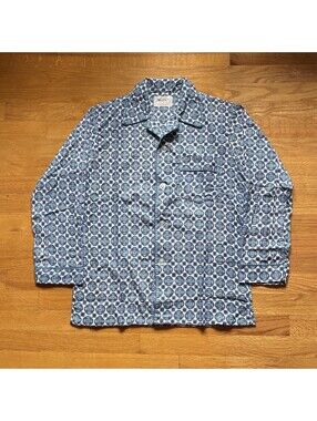 Vintage 60s 70s Siesta Cotton Geometric Pajama Shirt British Hong Kong M Blue